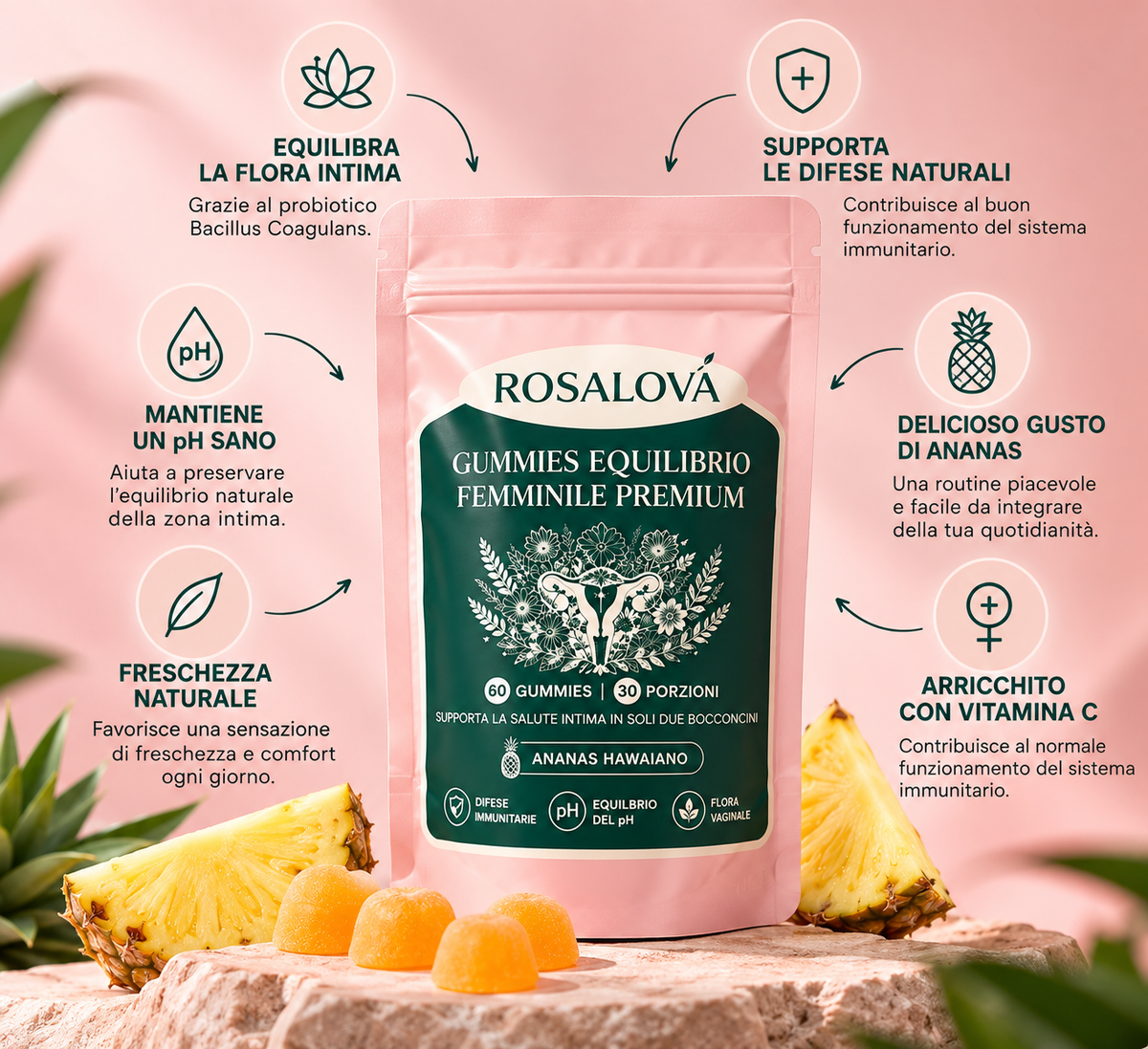 Caramelle gommose ROSALOVA per l'equilibrio intimo